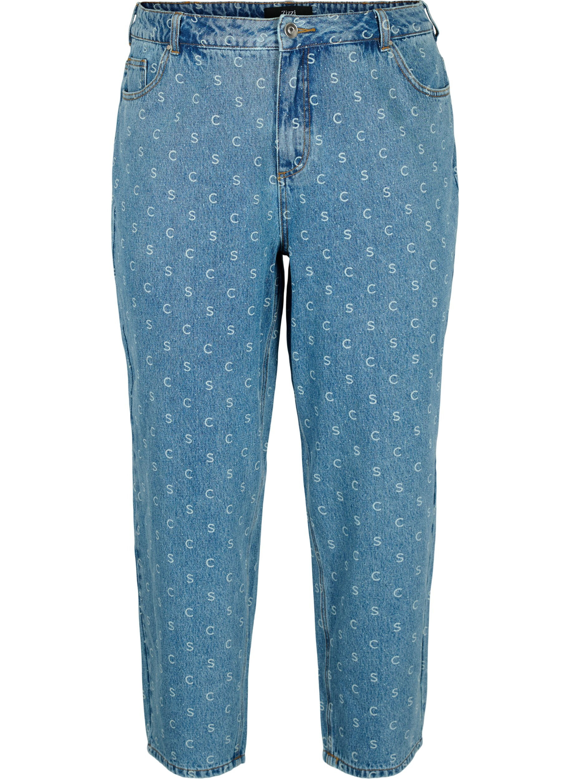 Zizzifashion Cropped jeans with print and high waist, Blue denim, Packshot image number 0