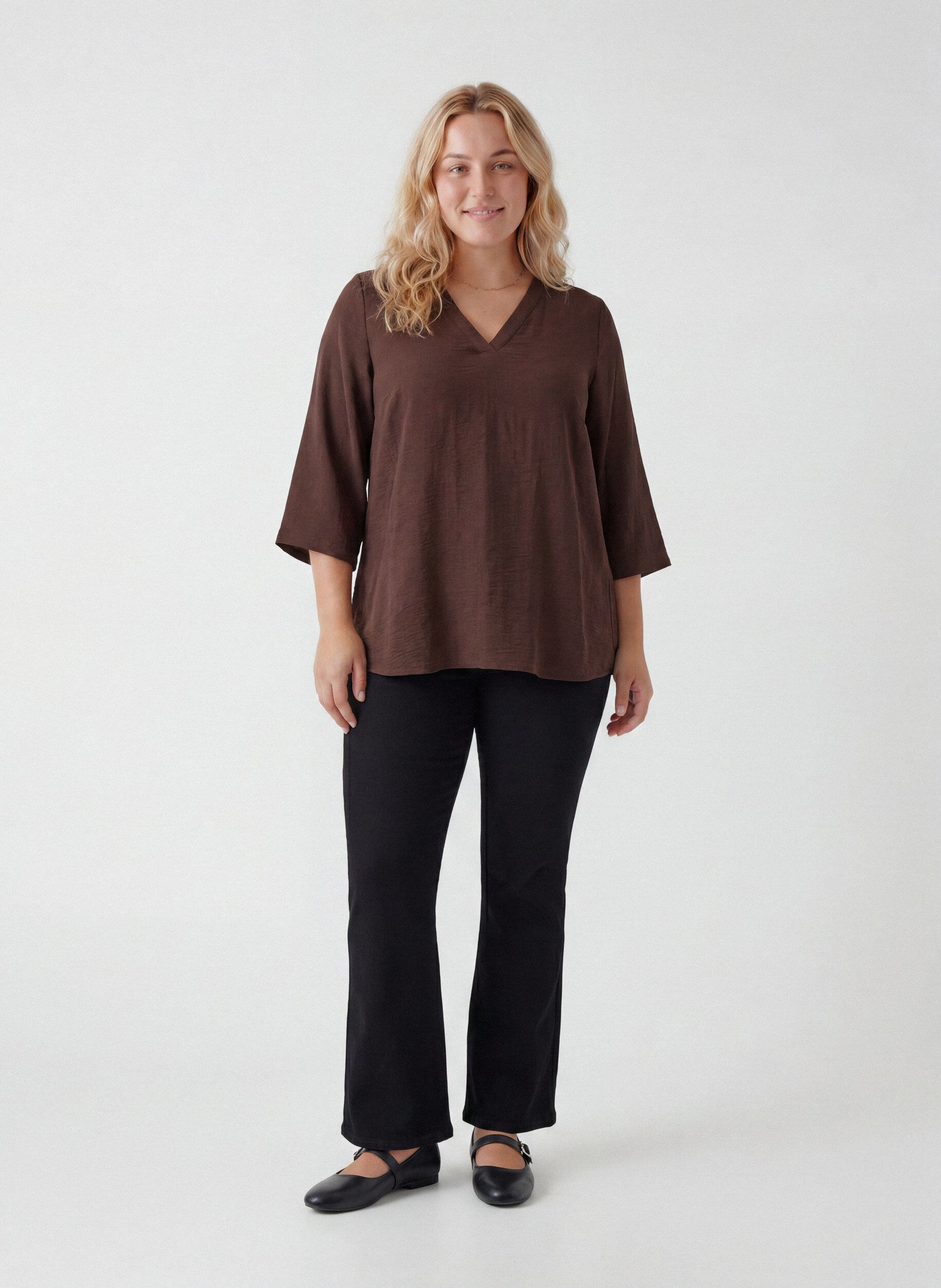 ZizzifashionBlouse with 3/4 sleeves, Brown, Model image number 1