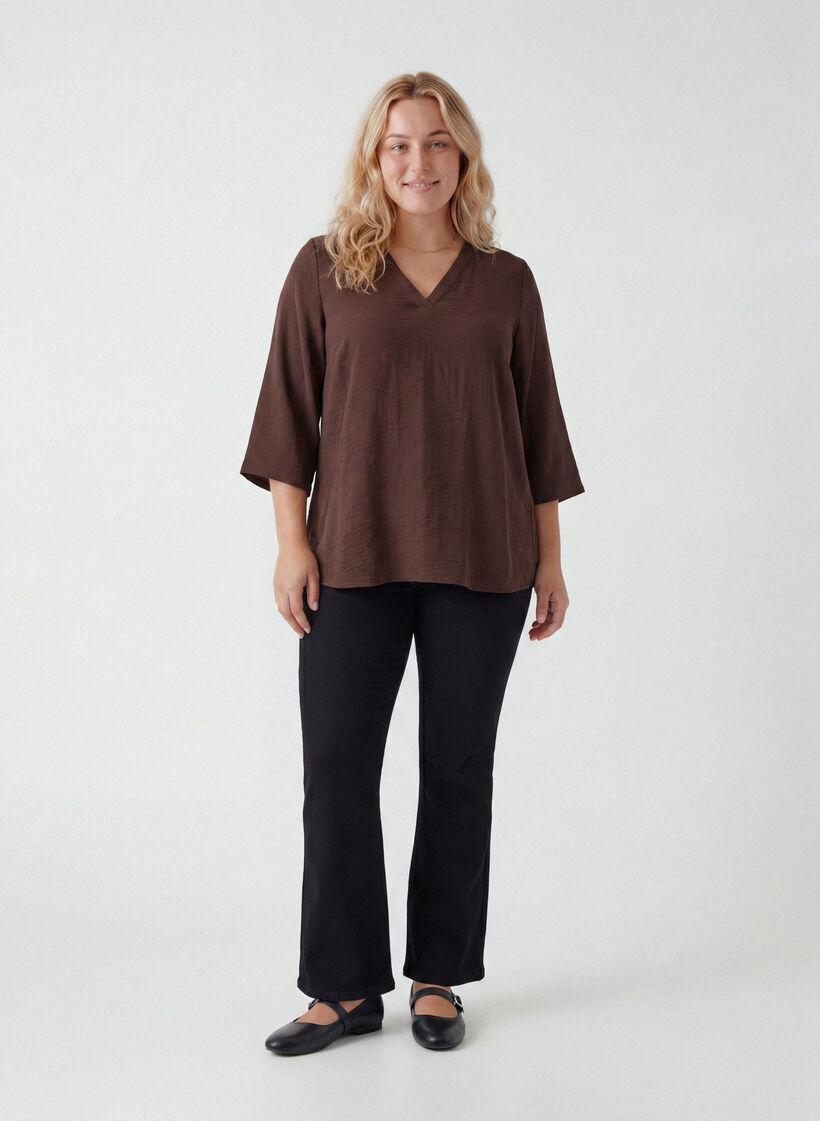 Blouse with 3/4 sleeves, Brown, Model image number 1
