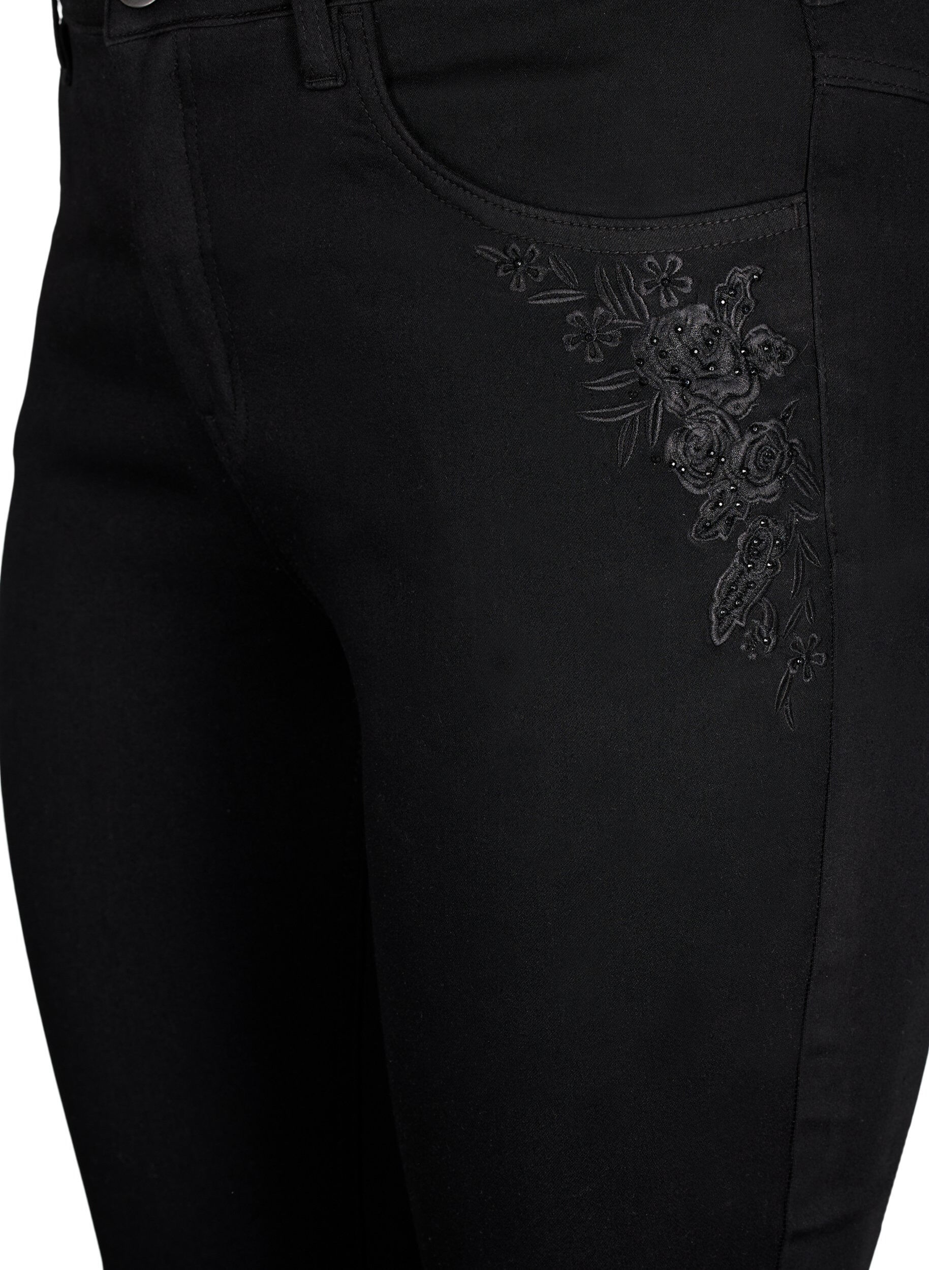 Zizzifashion Super slim Amy jeans with embroidery detail, Black, Packshot image number 2