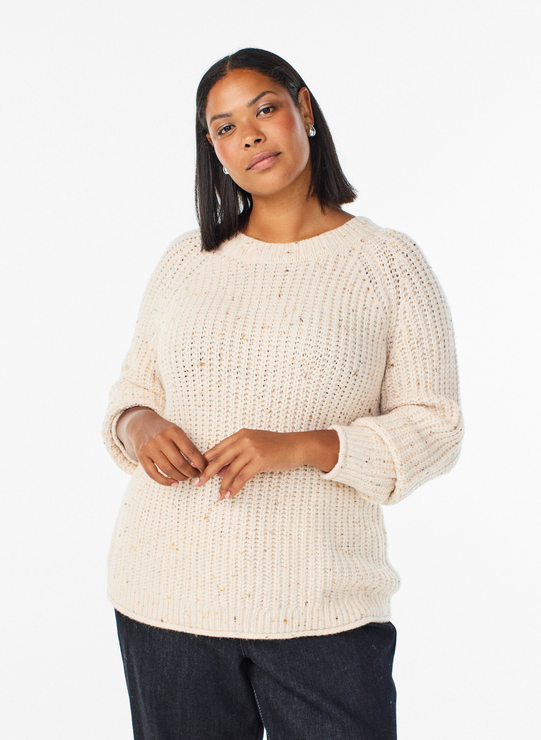 Knit sweater with raglan sleeves, Beige, Model