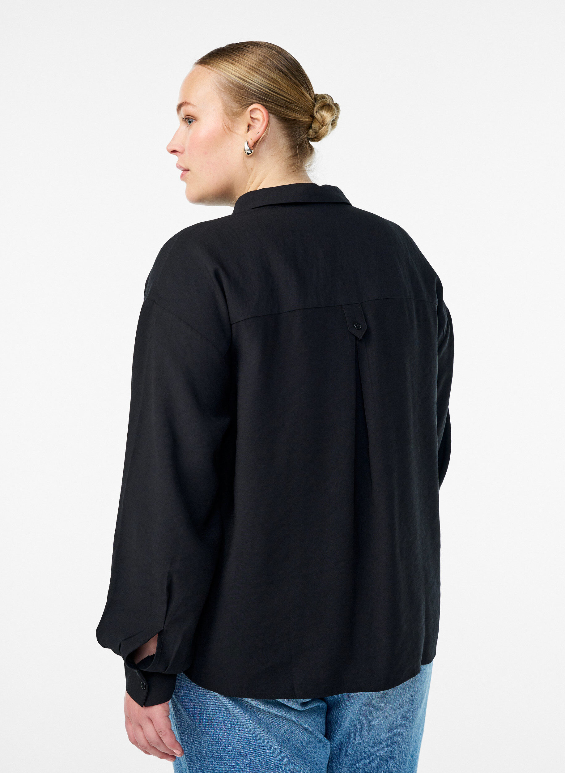 Zizzifashion Shirt blouse with button detail at the back, Black, Model image number 2