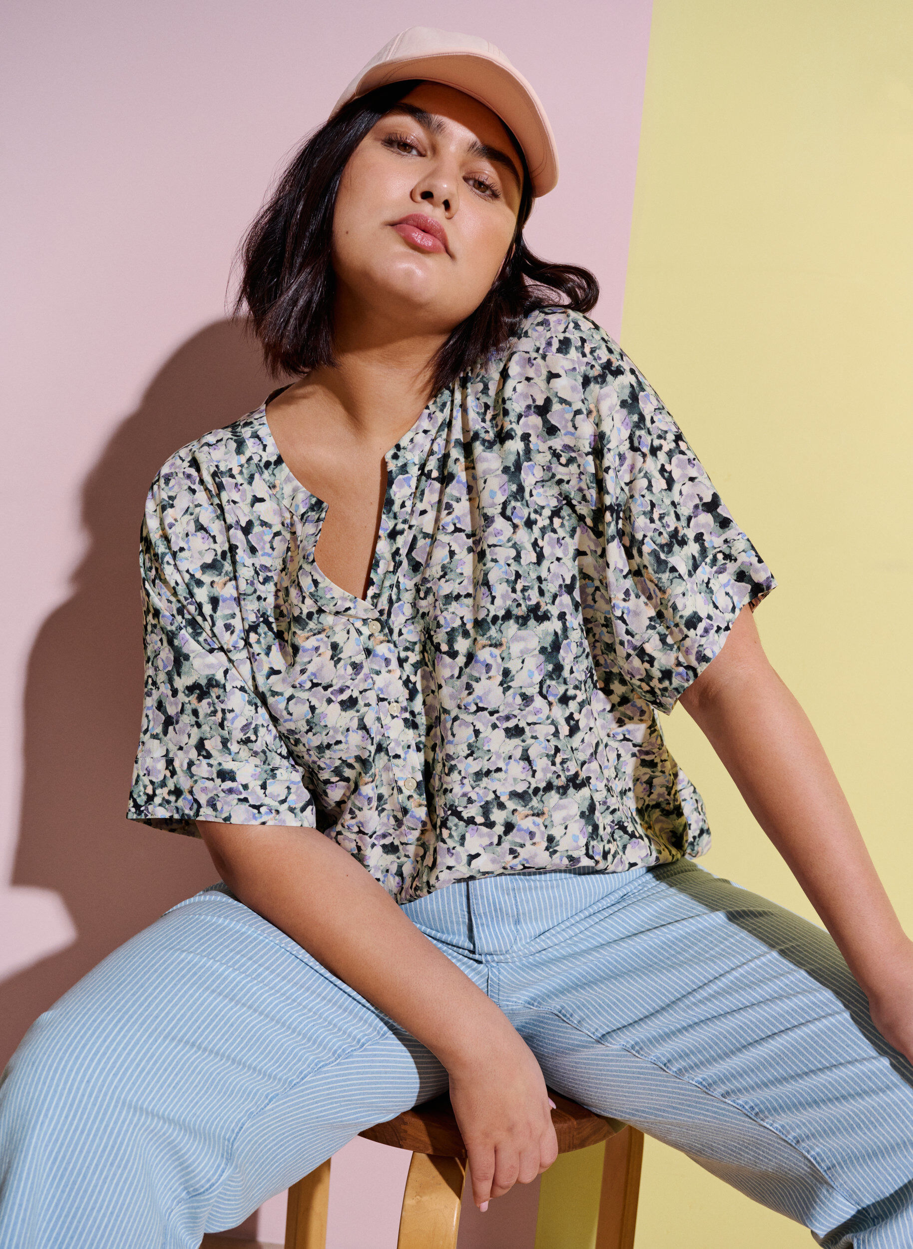 Zizzifashion Straight, ankle length jeans with stripes, Light Blue Stripe, Image image number 0