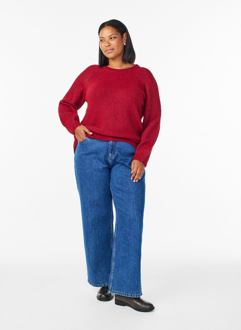 Knitted blouse with raglan sleeves, Red, Model image number 1