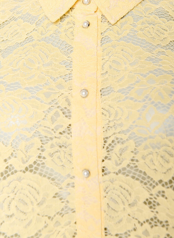 Lace shirt blouse with pearl buttons, Yellow, Packshot image number 2