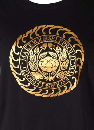 Cotton t-shirt with a gold-coloured print, Black, Packshot image number 2