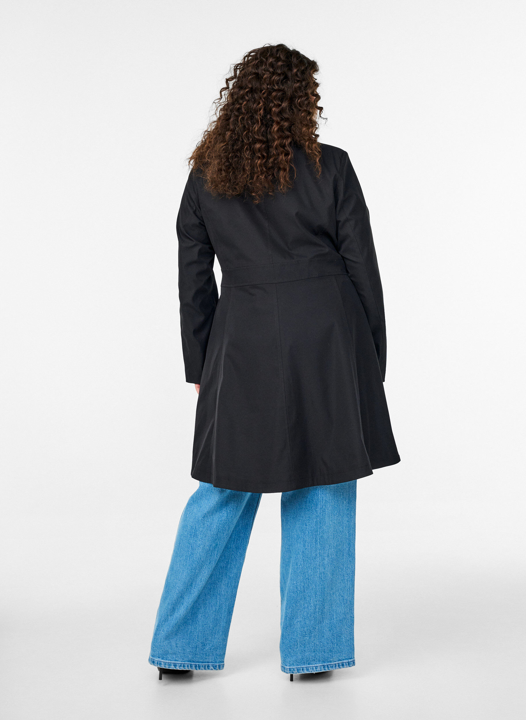 Zizzifashion A-line spring coat with double-breasted fastening, Black, Model image number 2