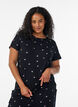 Pyjama top with floral print and ribbed texture, Black, Model image number 0