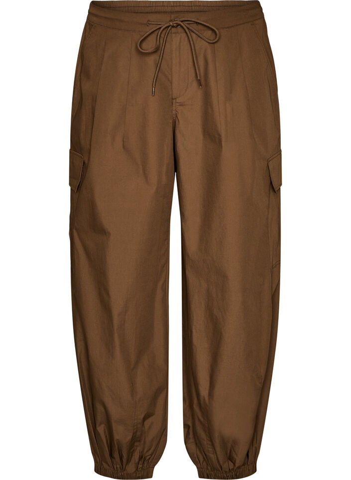 Cotton cargo trousers with a balloon leg, Brown, Packshot image number 0