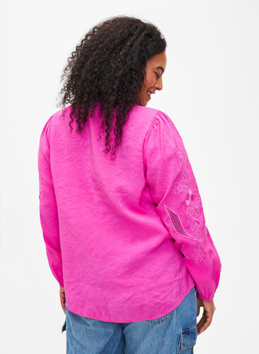 Blouse in TENCEL™ Modal with embroidery details, Phlox Pink, Model image number 1