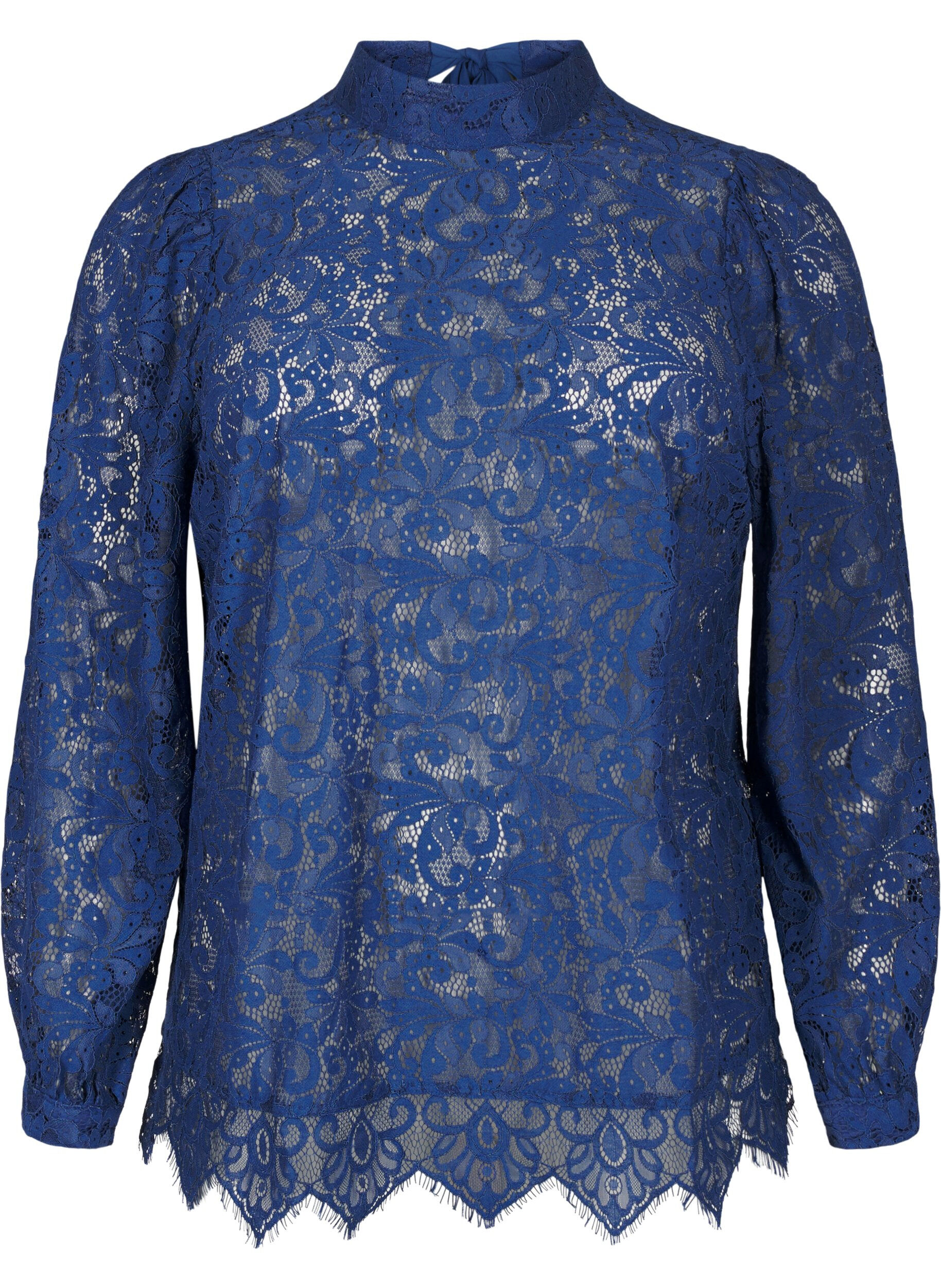 Zizzifashion Lace blouse with bow detail, Estate Blue, Packshot image number 0