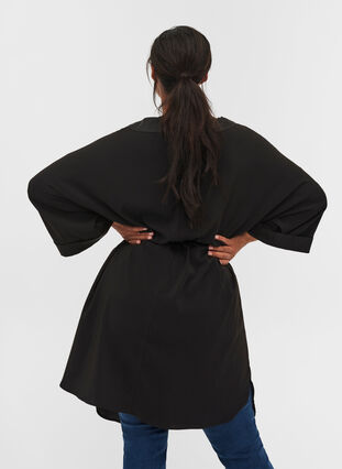 Tie waist kimono, Black, Model image number 1