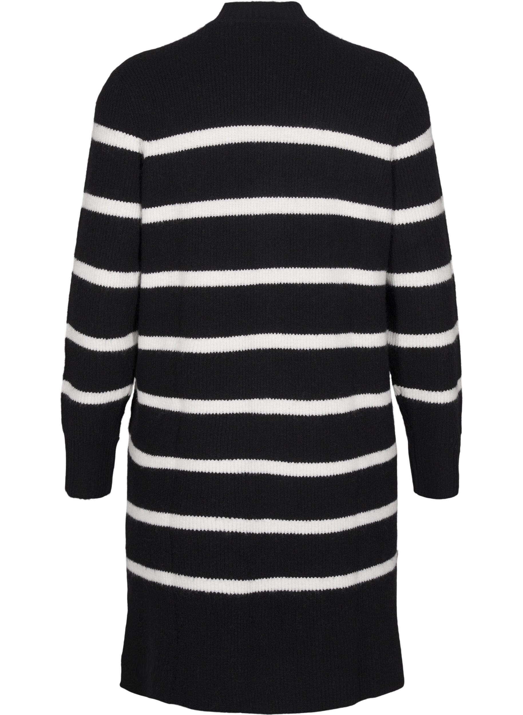Zizzifashion Long-sleeved knitted dress with stripes, Black Cloud D. Comb, Packshot image number 1