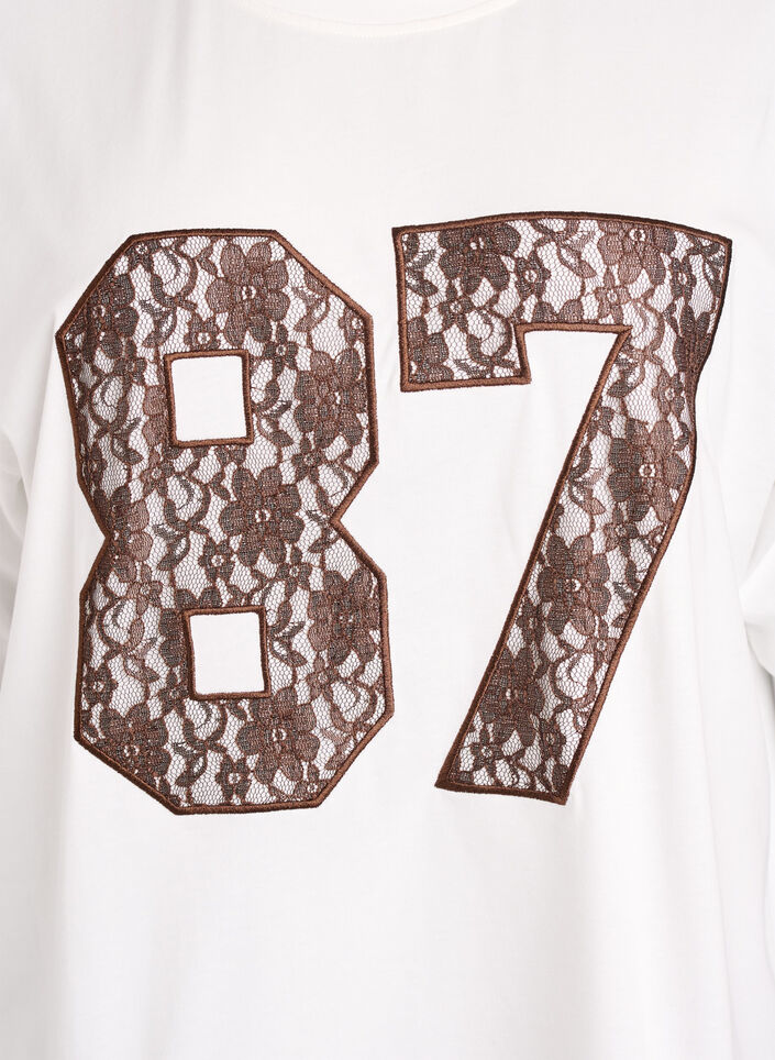 Cotton t-shirt with lace detail on the front, White, Packshot image number 2