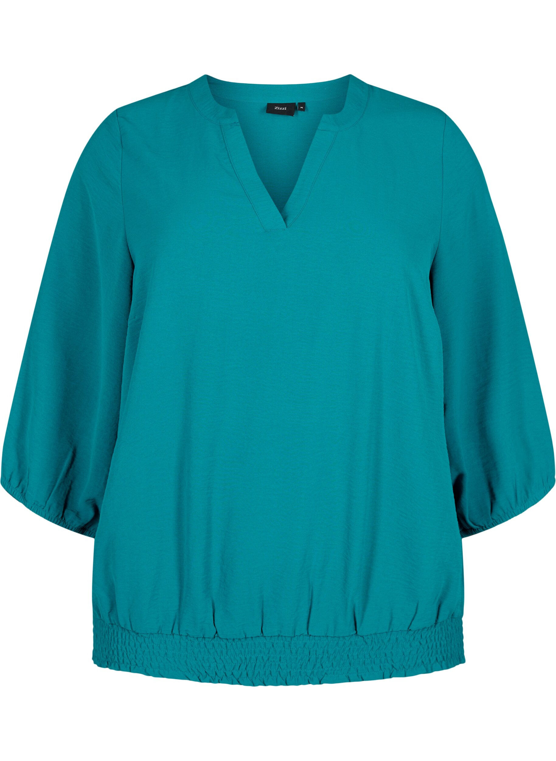 Zizzifashion Blouse with smock and 3/4 sleeves, Deep Lake, Packshot image number 0