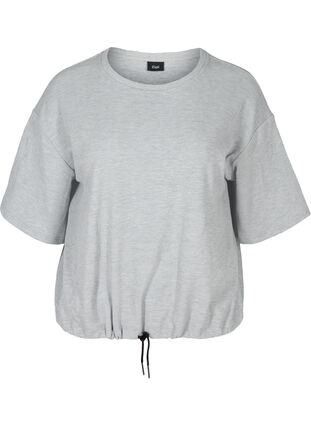 Blouse with 2/4 sleeves and adjustable bottom hem, Light Grey Melange, Packshot image number 0