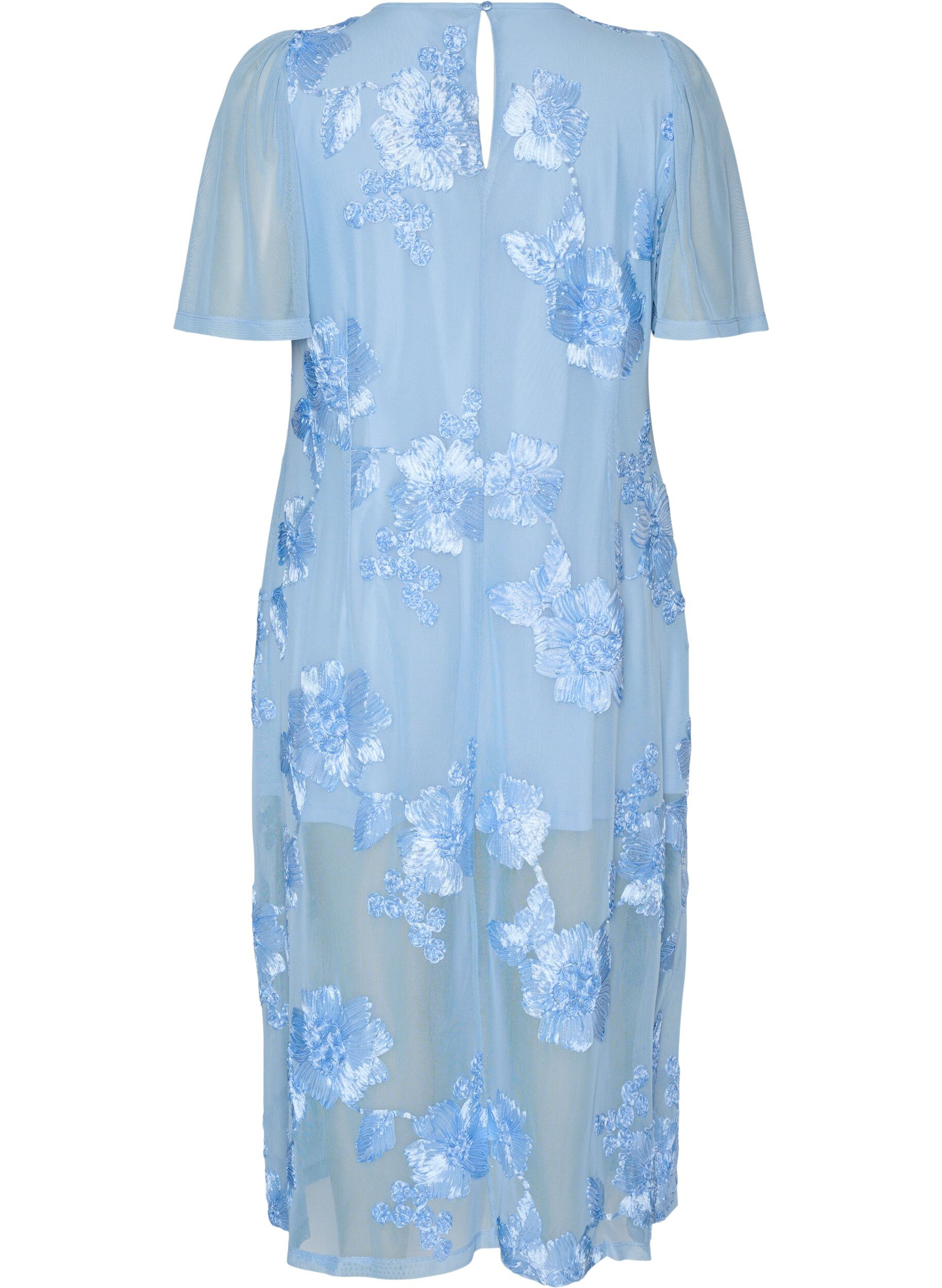 Zizzifashion Mesh dress with floral appliqu&eacute;s, Light Blue, Packshot image number 1