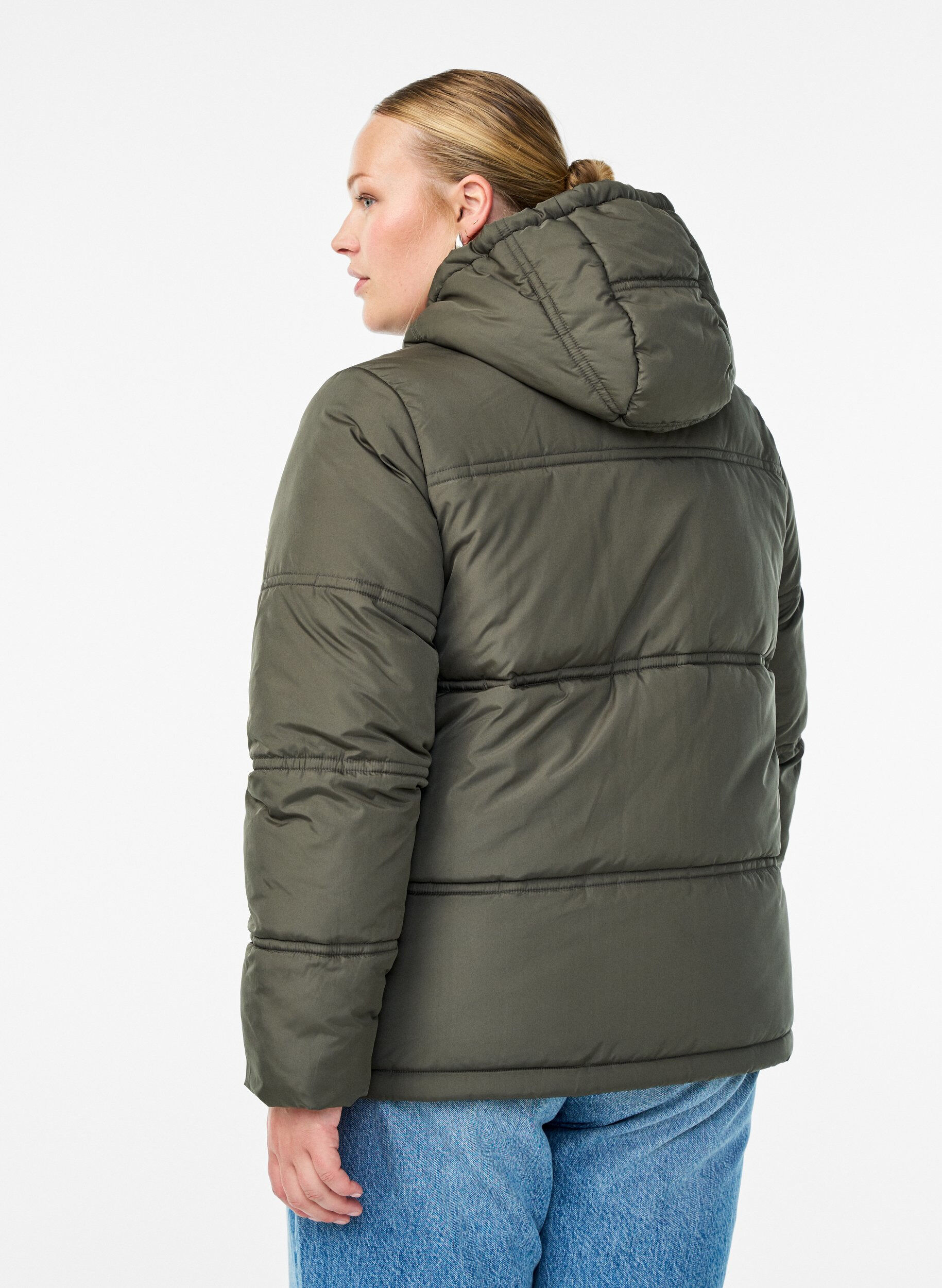 Zizzifashion Short puffer jacket with a hood and two-way zipper, Dark Grey, Model image number 2