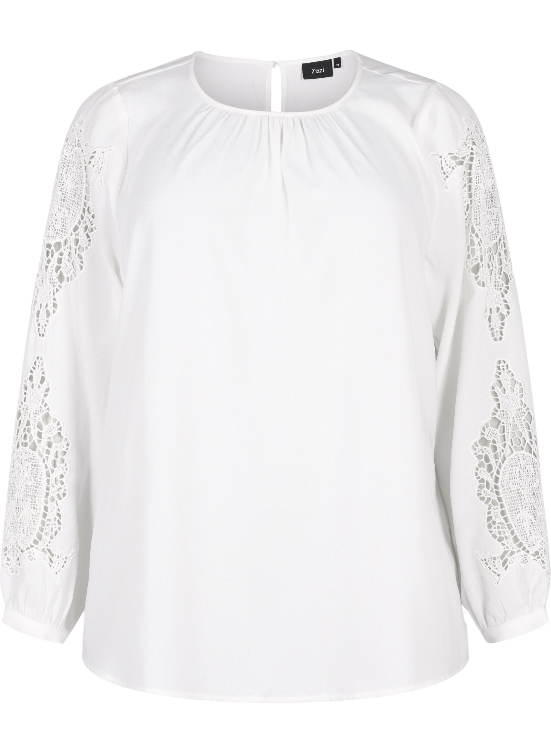 Zizzifashion Long sleeve blouse with crochet details, Bright White, Packshot image number 0
