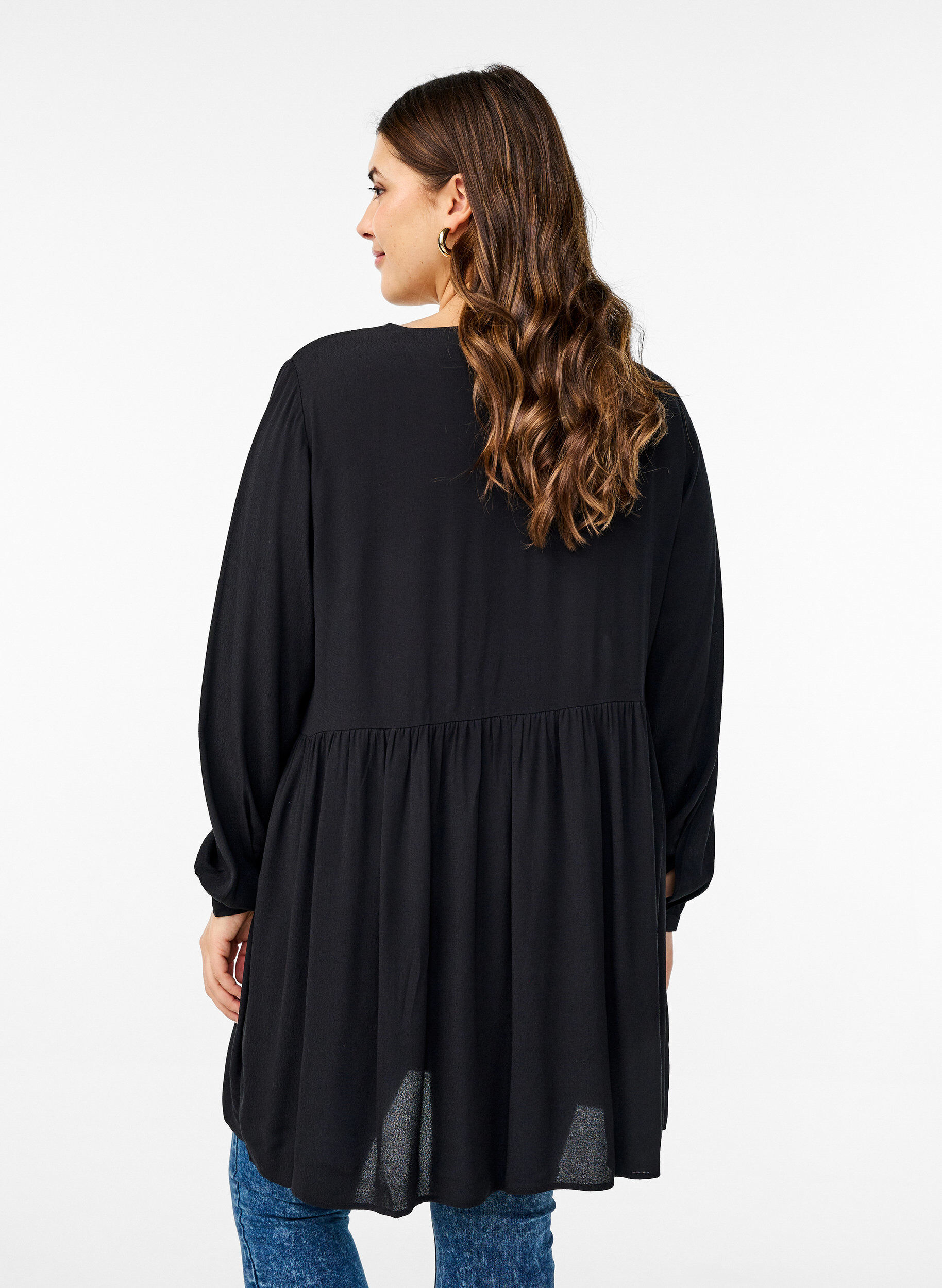 Zizzifashion Long-sleeved tunic with a seam, Black, Model image number 2