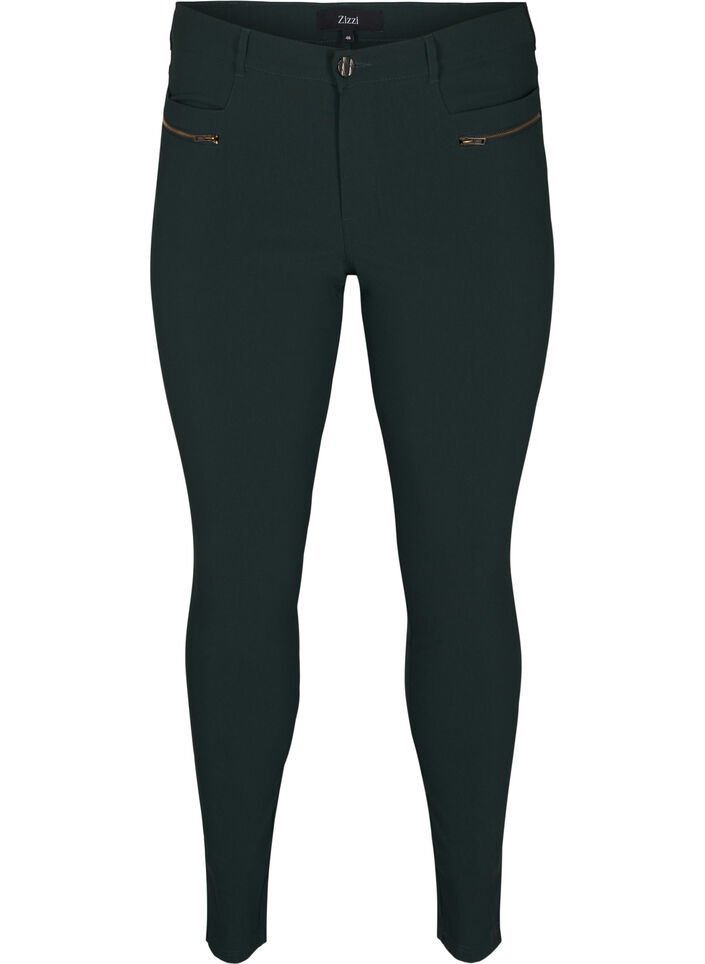Close-fitting trousers with zipper details, Green, Packshot image number 0