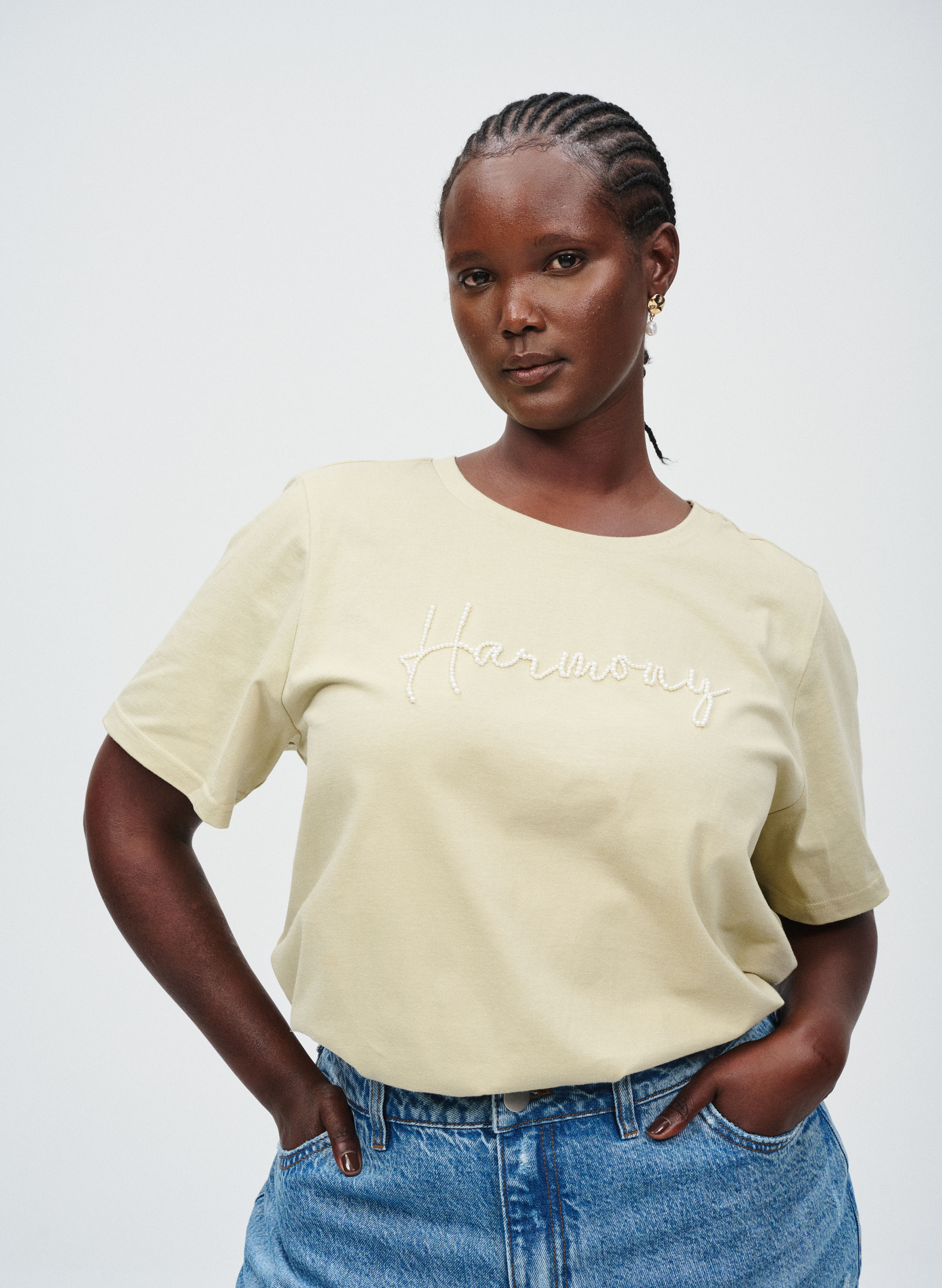 Zizzifashion T-shirt with pearls, , Model