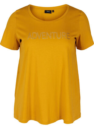 Cotton A-line t-shirt with a print, Harvest Gold, Packshot image number 0