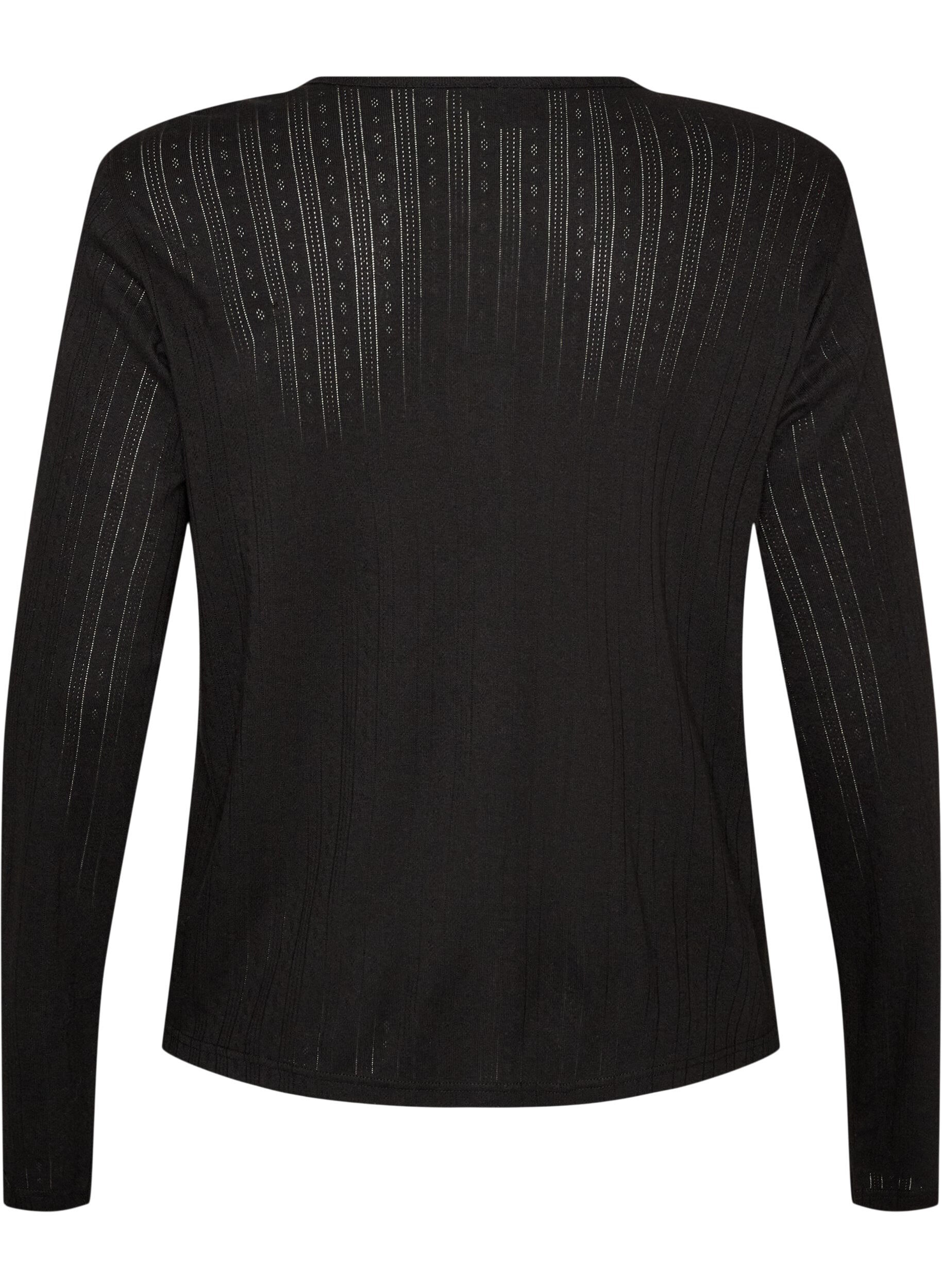 ZizzifashionCardigan in organic cotton with eyelet embroidery, Black, Packshot image number 1