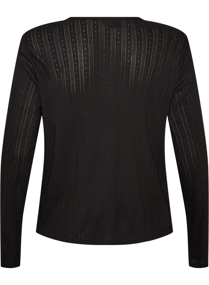 Cardigan in organic cotton with eyelet embroidery, Black, Packshot image number 1