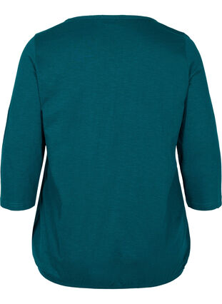 Solid-coloured, 3/4-sleeves cotton blouse, Deep Teal, Packshot image number 1
