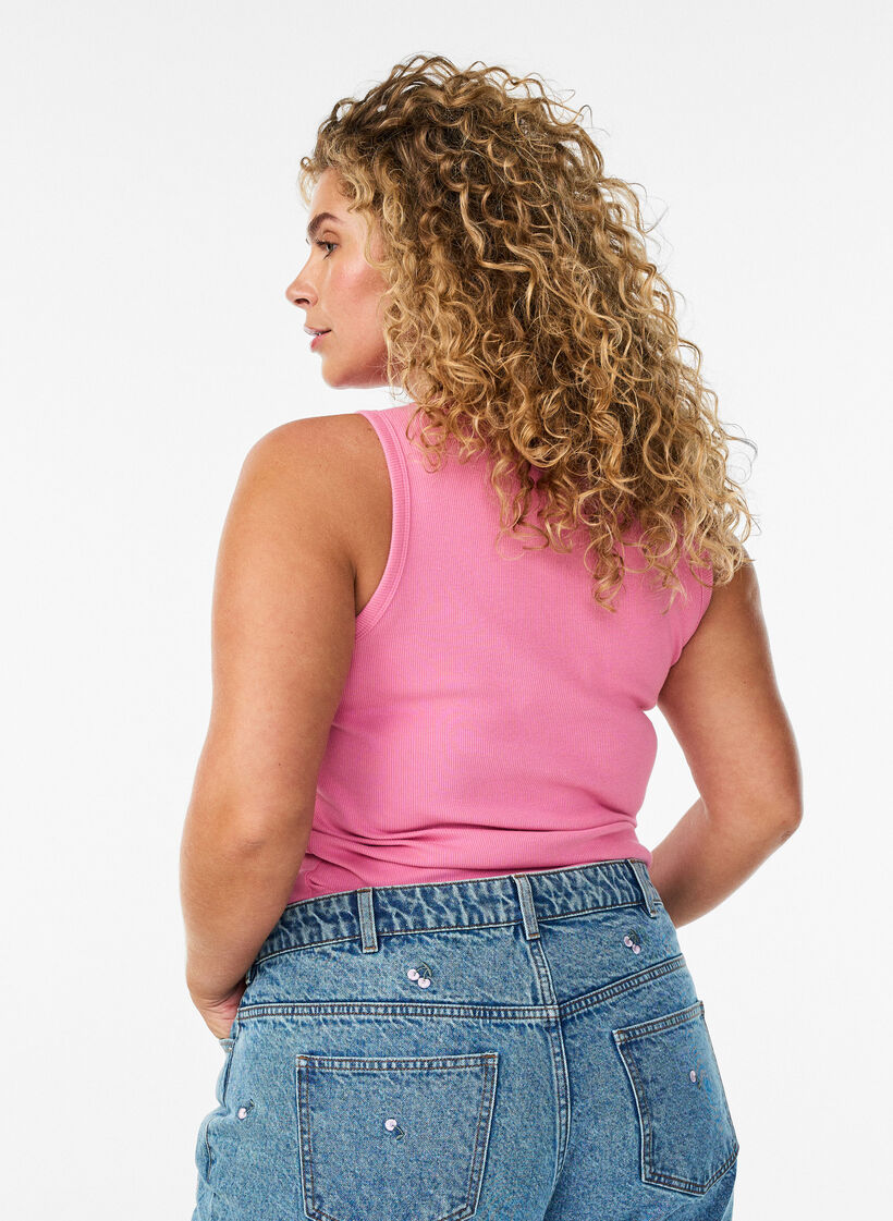 Cotton ribbed top with high neck, Rose, Model image number 2