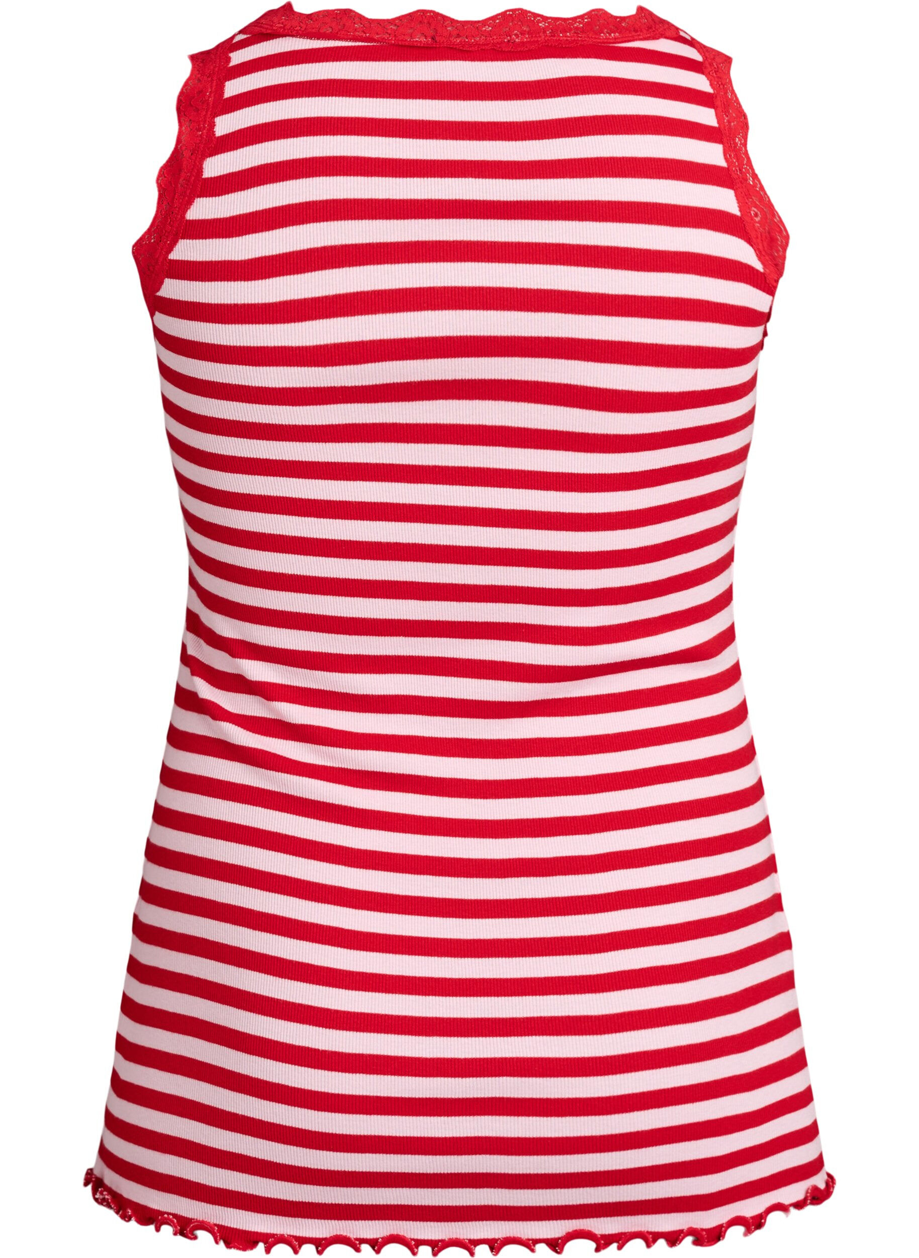 Zizzifashion Striped top with a ribbed texture and a lace trim, Pink, Packshot image number 1