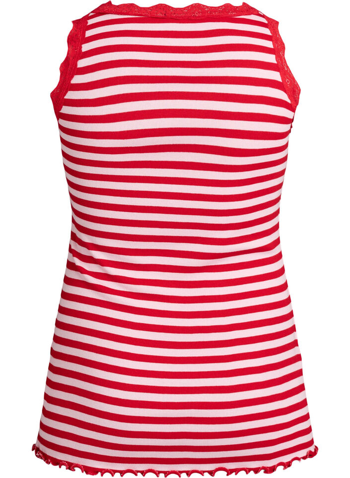Striped top with a ribbed texture and a lace trim, Pink, Packshot image number 1