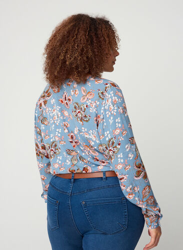 Floral blouse in viscose, Light Blue Paisley, Model image number 1