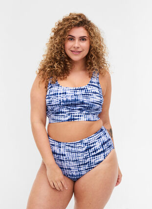 Printed bikini top with a round neckline, Tie Dye Print, Model image number 2