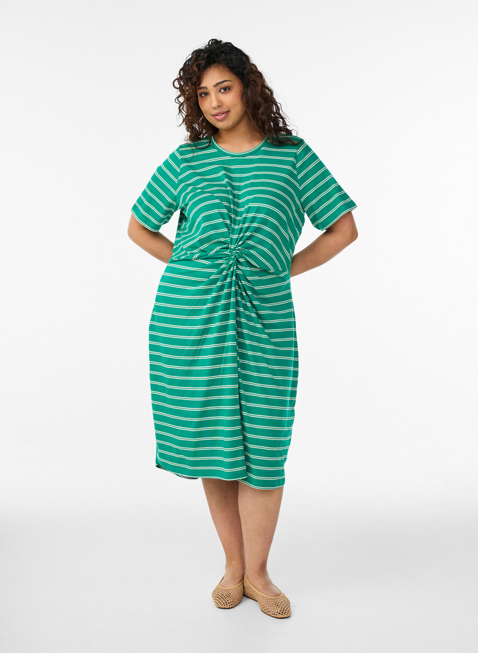 Zizzifashion Cotton dress with twist detail, Green, Model image number 0