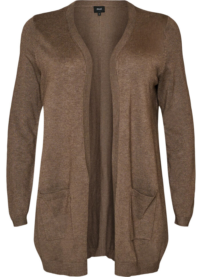 Long knitted cardigan in a viscose blend, Brown, Packshot image number 0