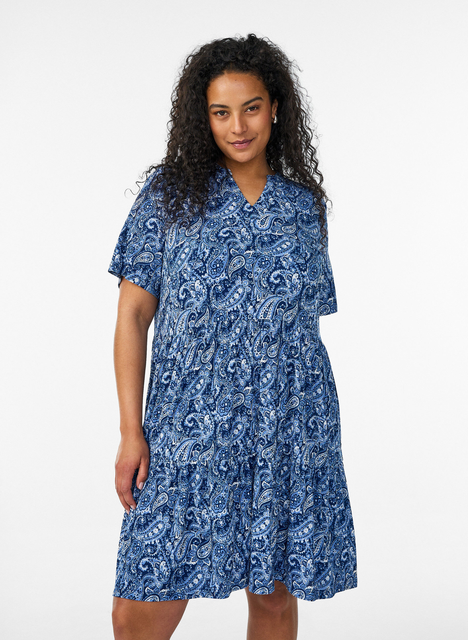 Zizzifashion Patterned dress with panels, Blue, Model image number 0