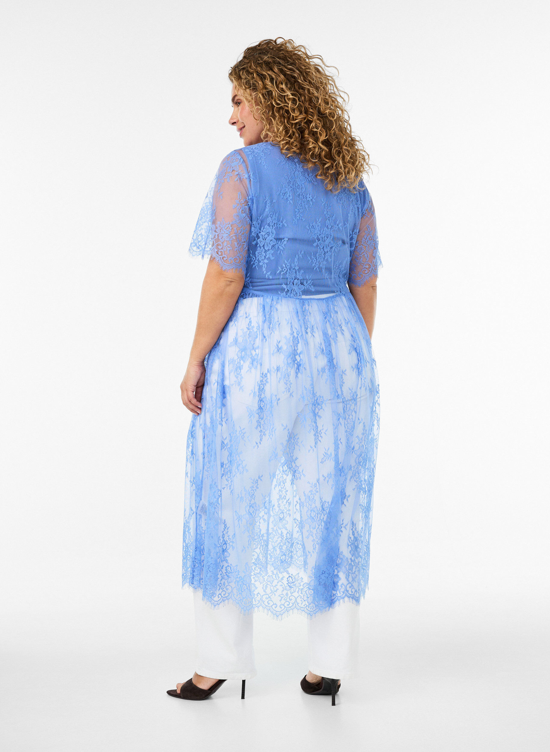 Zizzifashion Sheer lace midi dress with short sleeves, Purple, Model image number 1