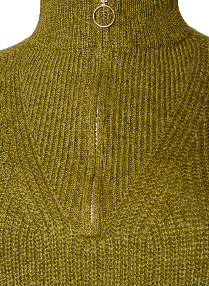 Knitted sweater with high neck and zipper, Green, Packshot image number 2