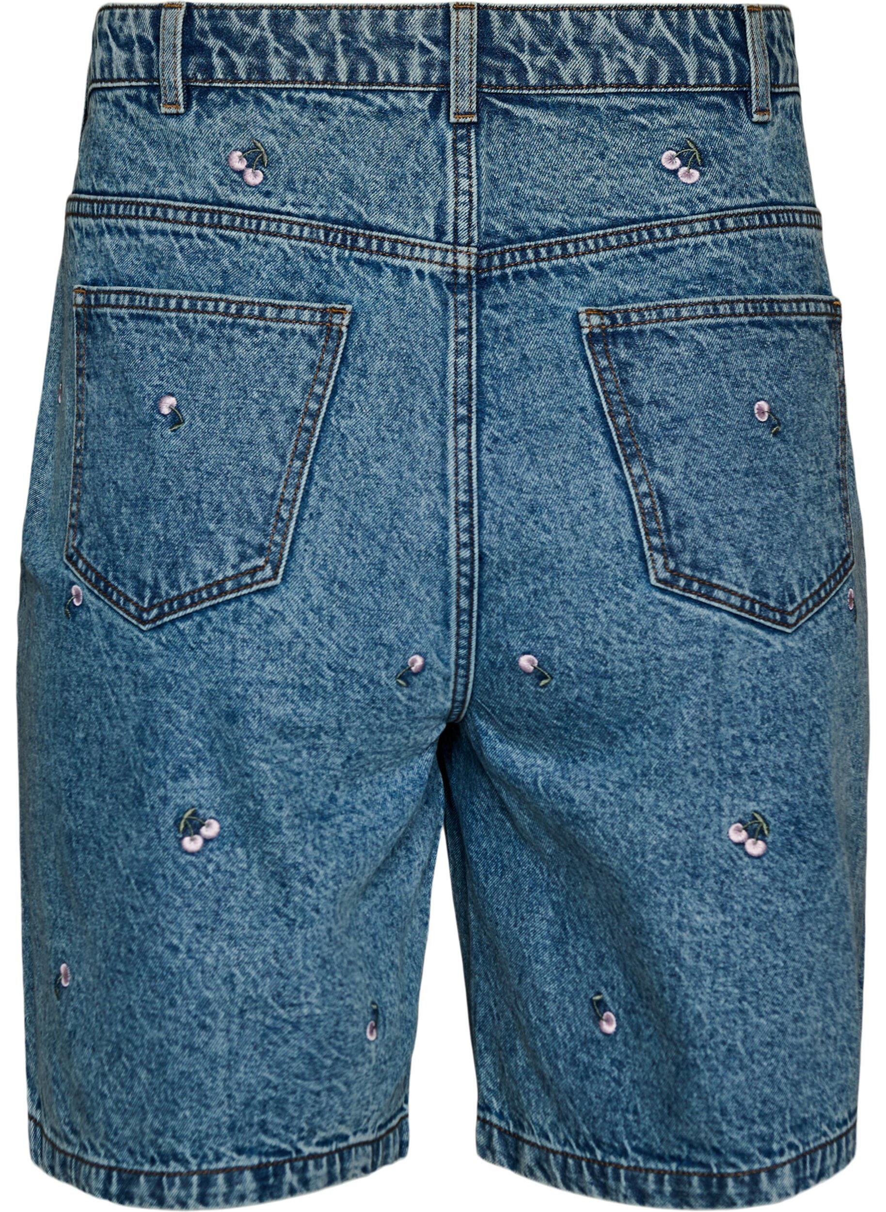 Zizzifashion High-waisted denim shorts with embroidered motifs, Blue, Packshot image number 1