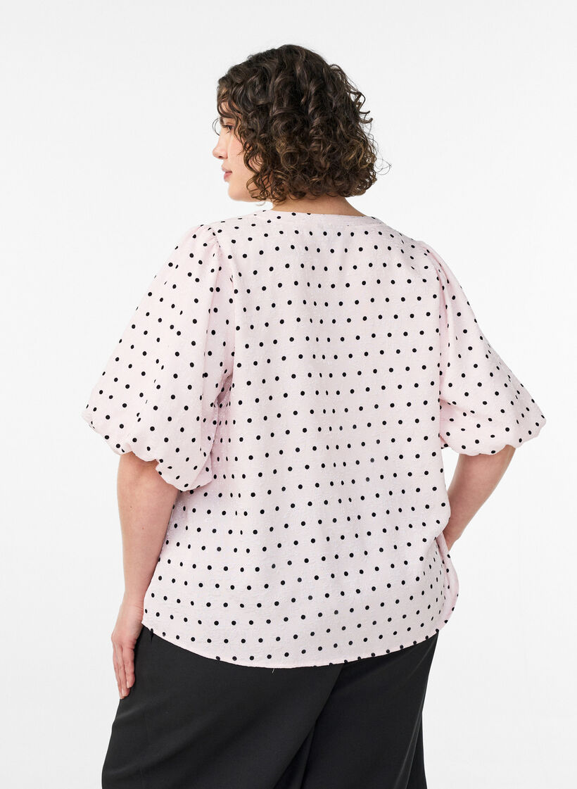 Blouse with polka dot pattern and balloon sleeves, Pink, Model image number 2
