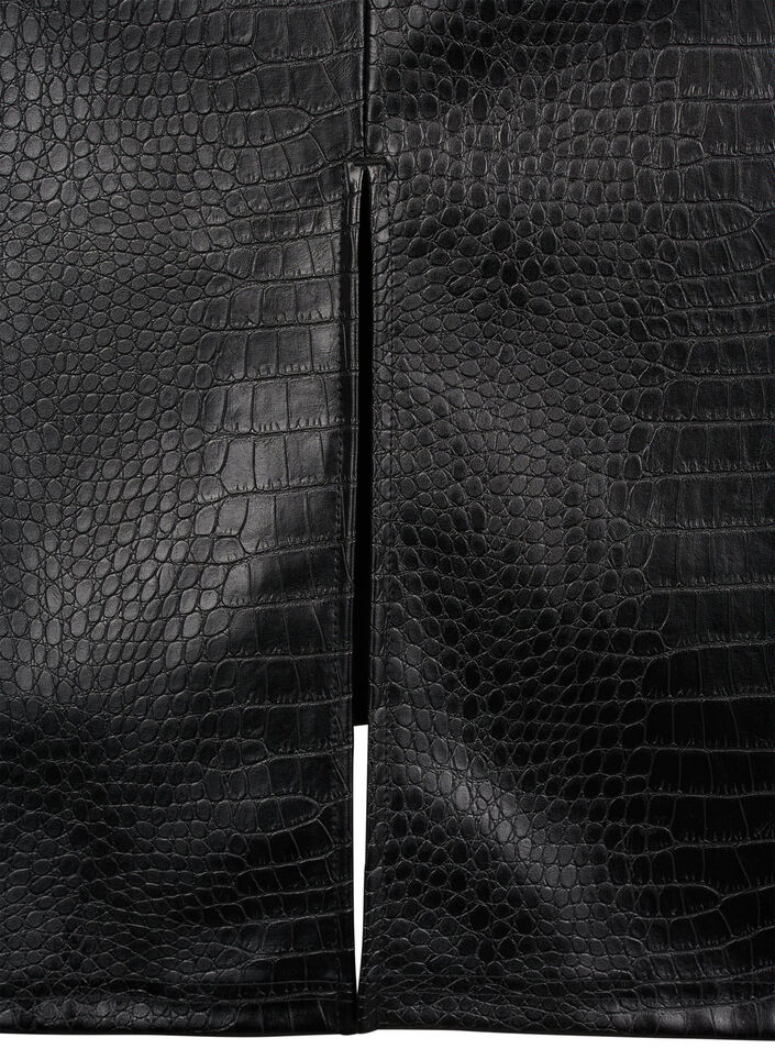 Faux leather skirt with a front slit, Black, Packshot image number 3