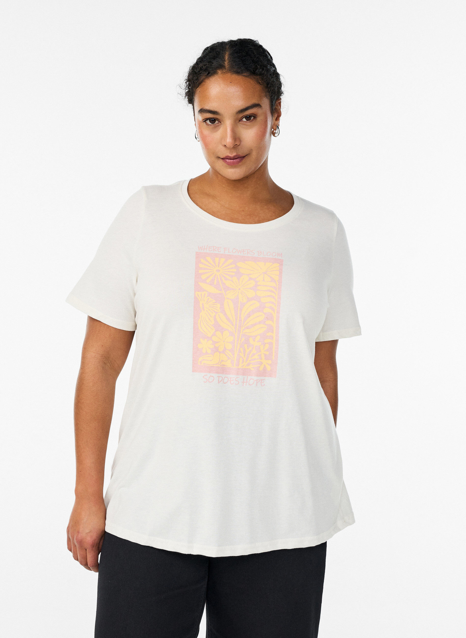 T-shirt with motif, White, Model