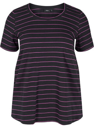Striped T-shirt in cotton, Black w. Purple , Packshot image number 0