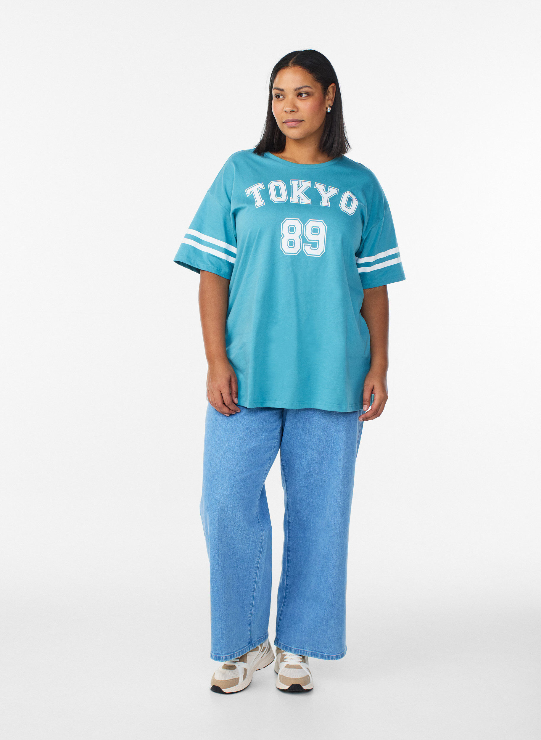 Zizzifashion Sporty oversized college T-shirt, Blue, Model image number 1