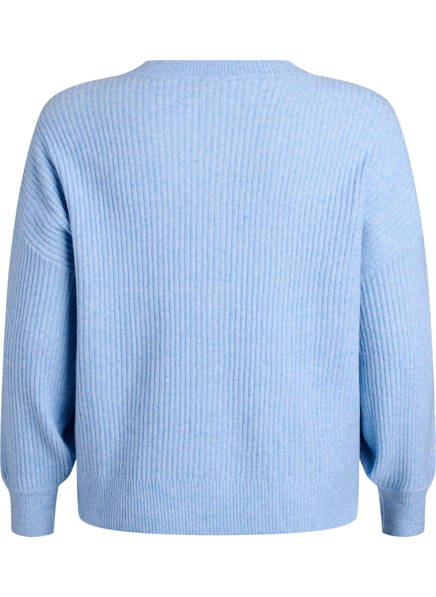 ZizzifashionRibbed cardigan with buttons, Light Blue, Packshot image number 1