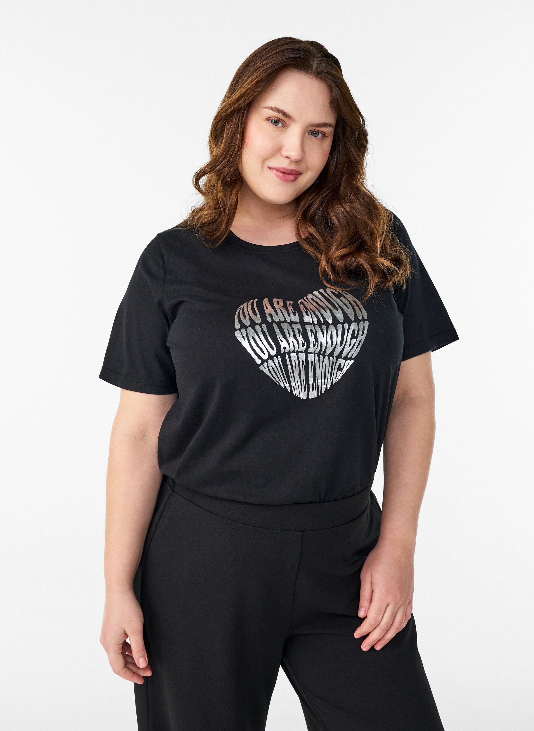T-shirt with motif, Black, Model