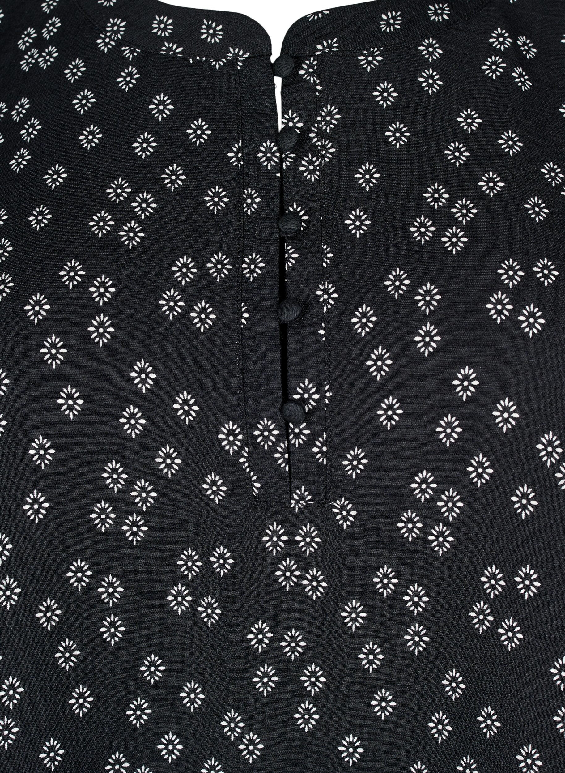 Zizzifashion Long-sleeved blouse with pattern and buttons, Black, Packshot image number 2