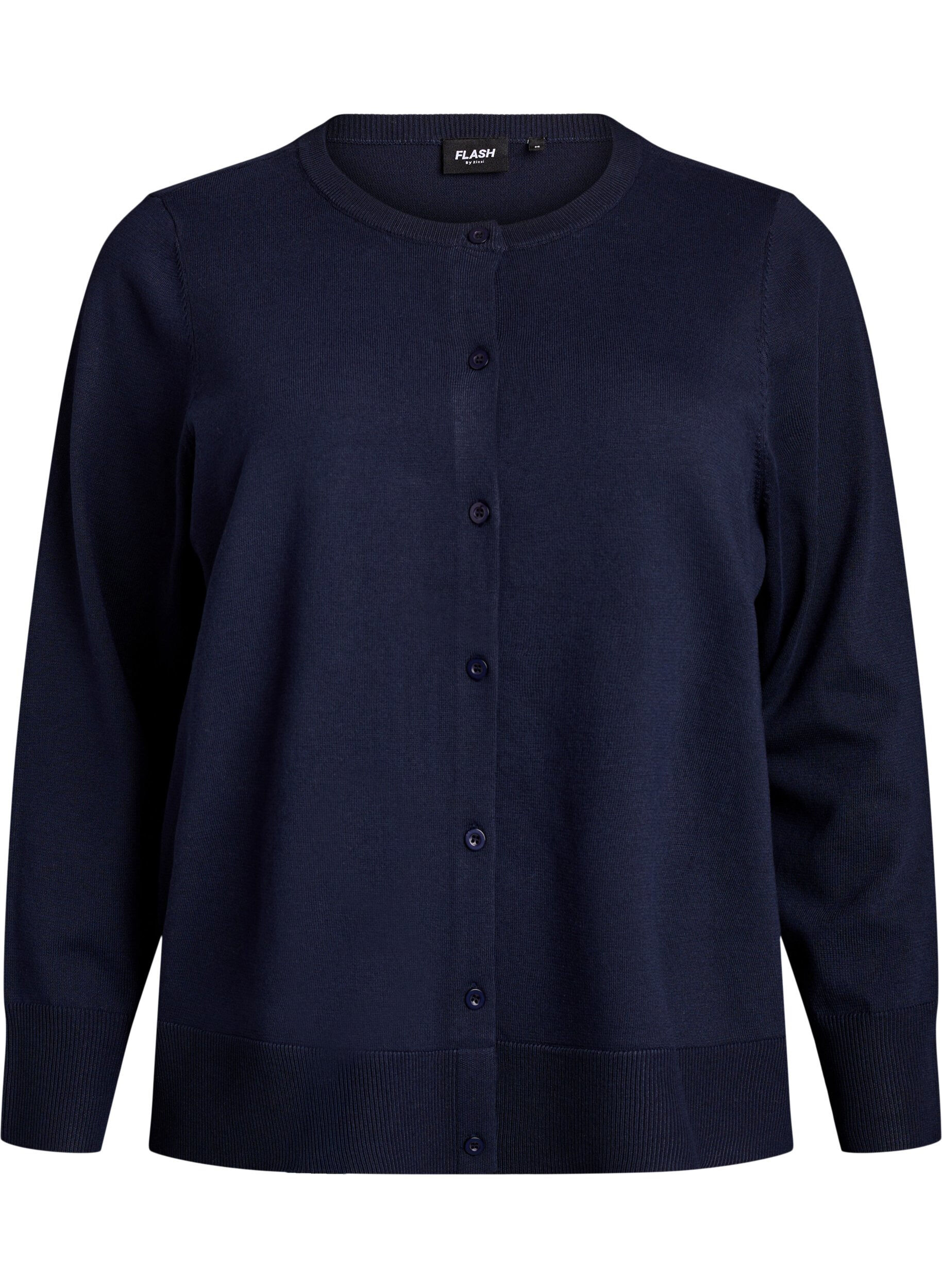 ZizzifashionFine-knit cardigan with round neck, Blue, Packshot image number 0